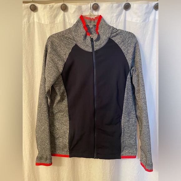 Athleta Jackets & Blazers - ATHLETA US Women’s XL Navy Blue Gray Andes Hybrid Shirt Jacket Top Full Zip